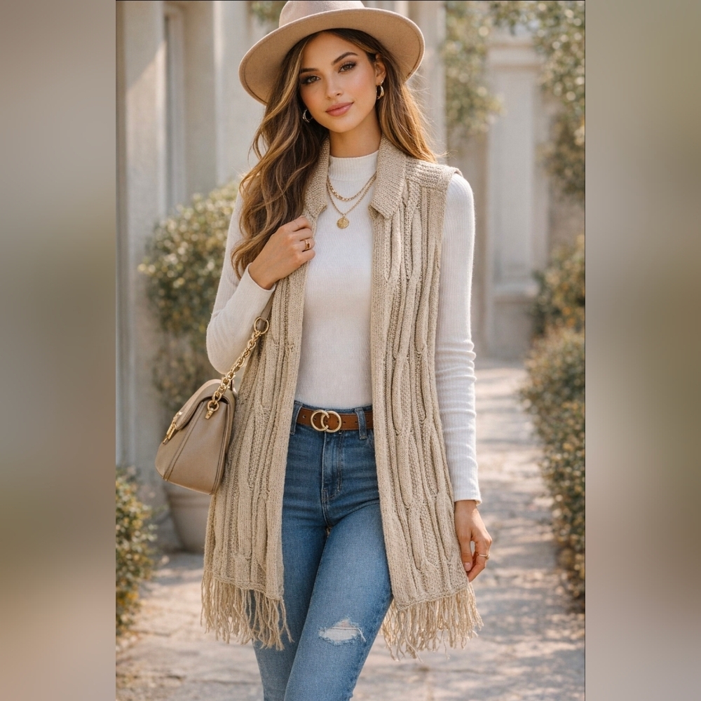 Elegant Beige Sleeveless Sweater Vest